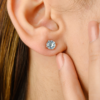 Sterling silver stud earrings featuring two blue topaz stones