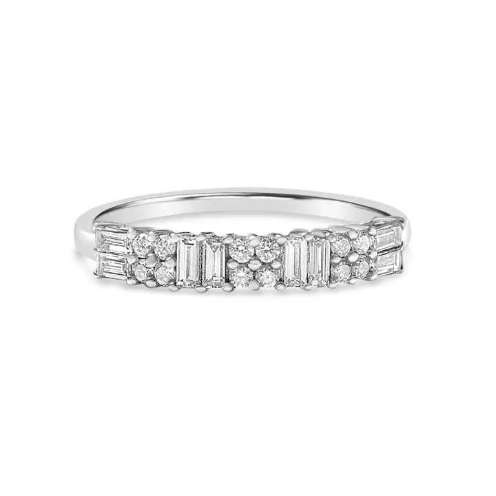 925 Sterling Silver brilliant and baguette diamond ring