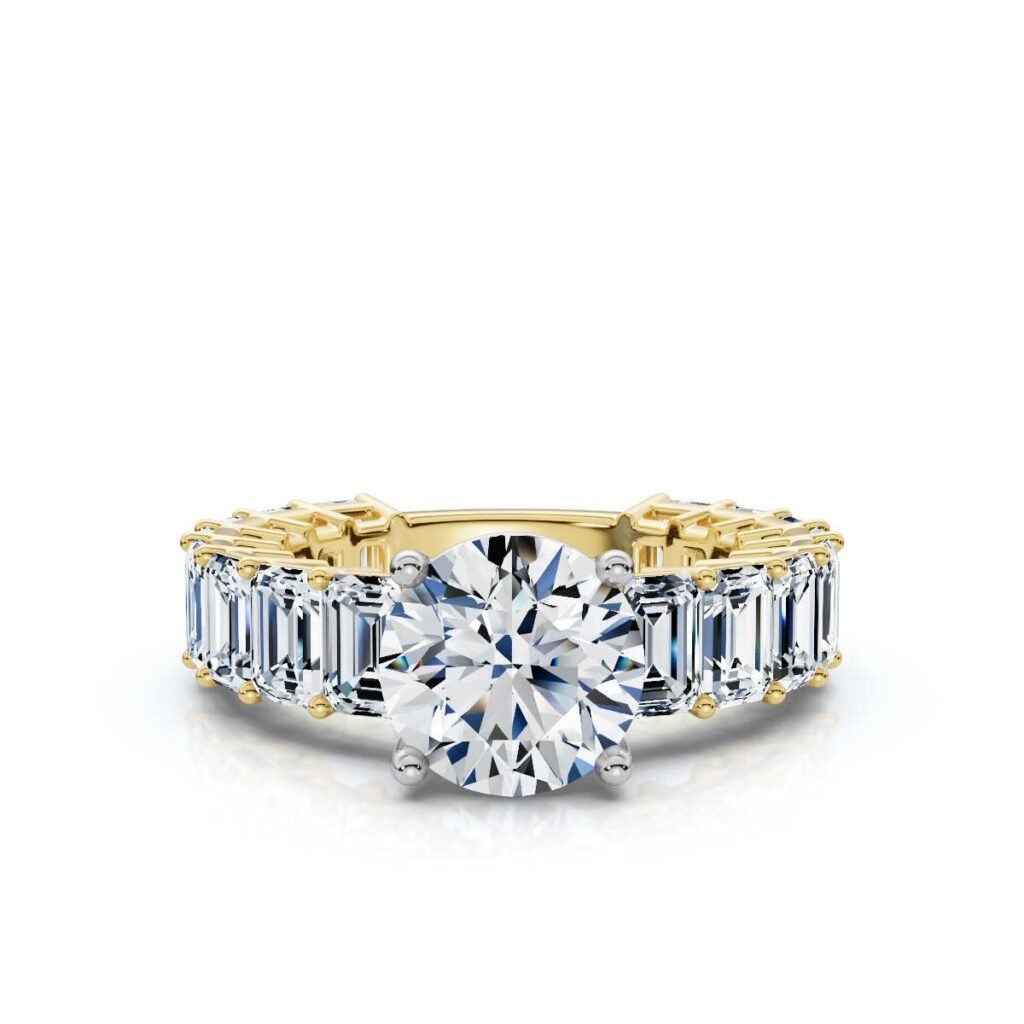 925 Sterling Silver Buguette & Round Cut Diamond Engagement Ring