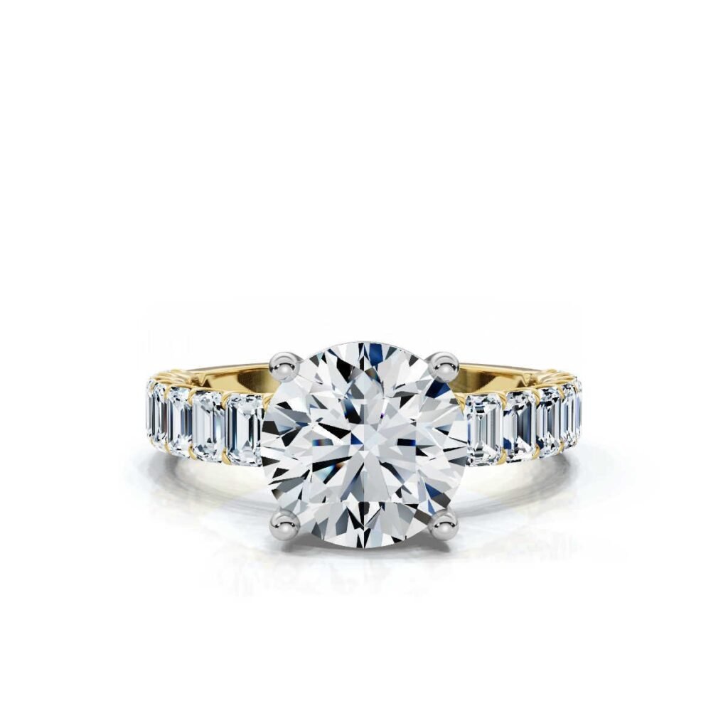 925 Sterling Silver Buguette & Round Shape Diamond Engagement Ring
