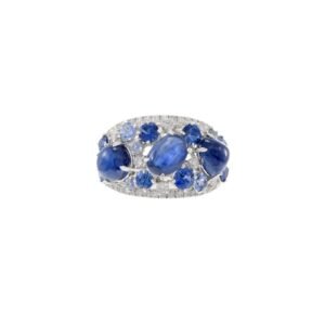 925 Sterling Silver Cabochon Blue Sapphire and Diamond Ring