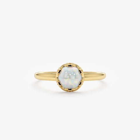 925 Sterling Silver Cabochon Opal Engagement Ring