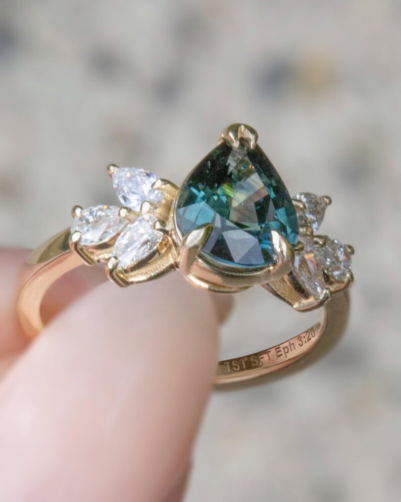 925 Sterling Silver Celeste Teal Sapphire and Diamond Engagement Ring