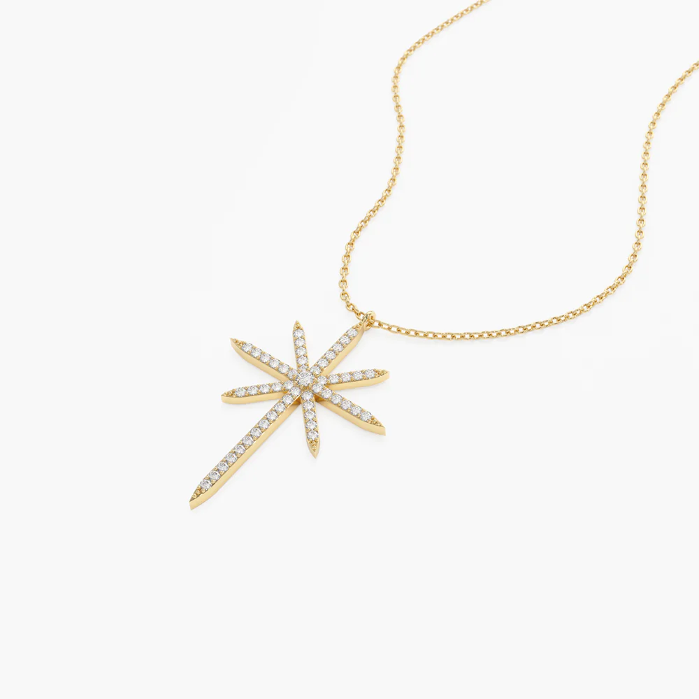 925 Sterling Silver Celestial North Star Diamond Necklace