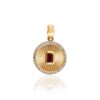 925 Sterling Silver Centered Ruby Halo Diamond Striped Medallion Coin Pendant
