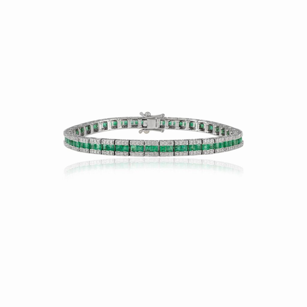 925 Sterling Silver Certified Emerald Diamond Tennis Bracelet
