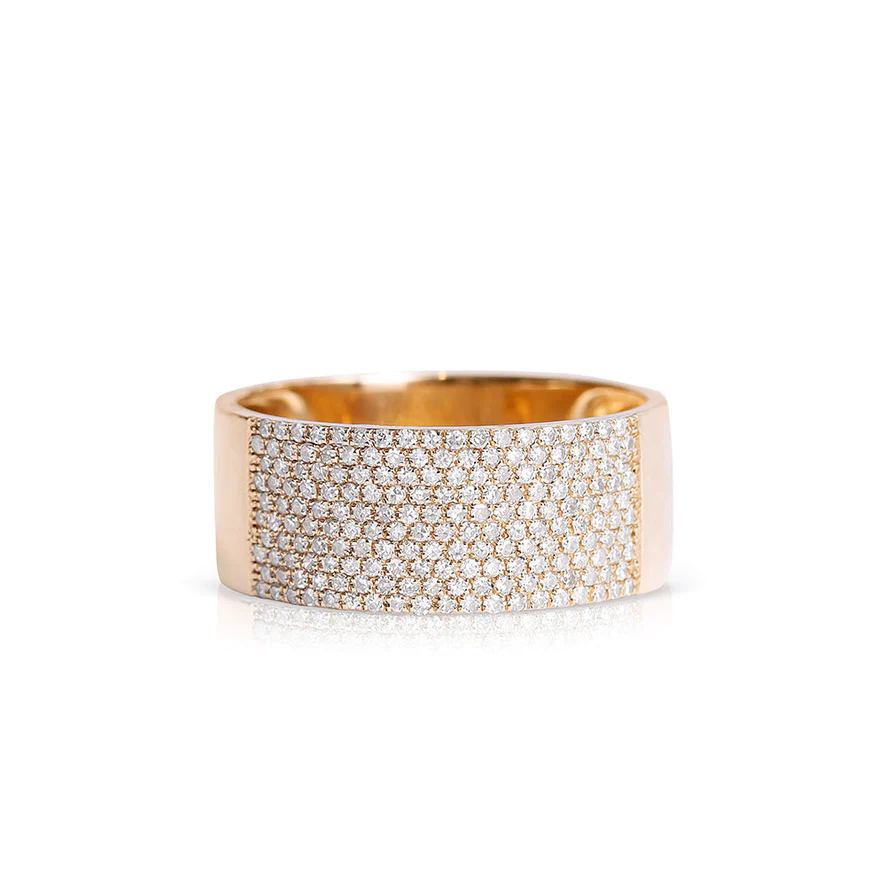 925 Sterling Silver Cigar Band Ring with Diamond Edging | Diamond Ring for women