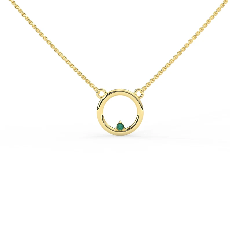 925 Sterling Silver circle Emerald Pendant