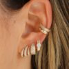 925 Sterling Silver Circle Pave Diamond Fluted Hoop - Image 2