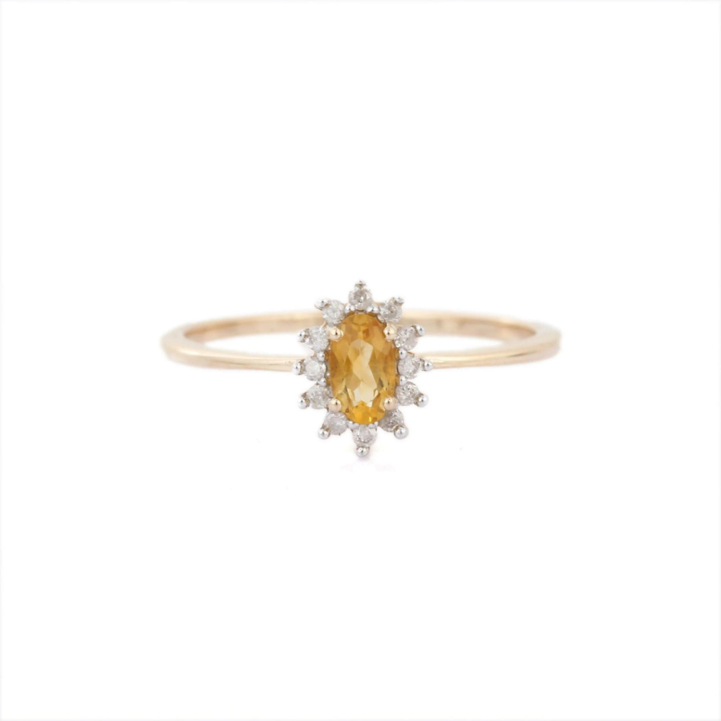 925 Sterling Silver Citrine & Diamond Ring