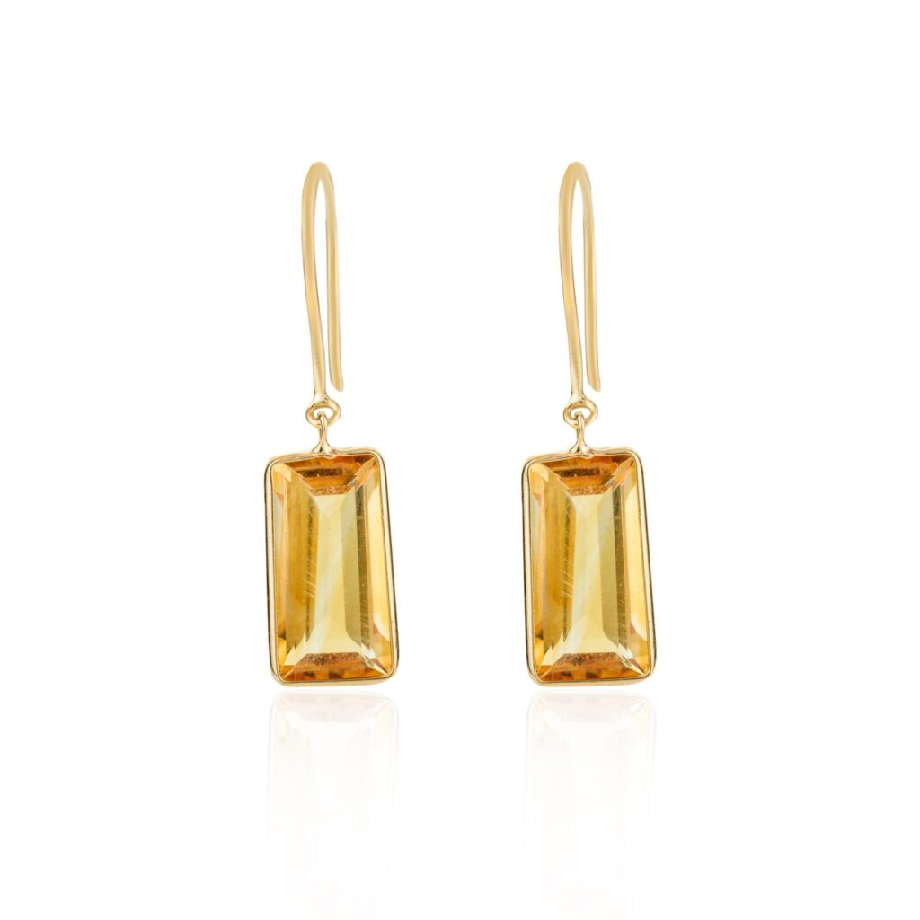 925 Sterling Silver Citrine Gemstone Dangle Earrings