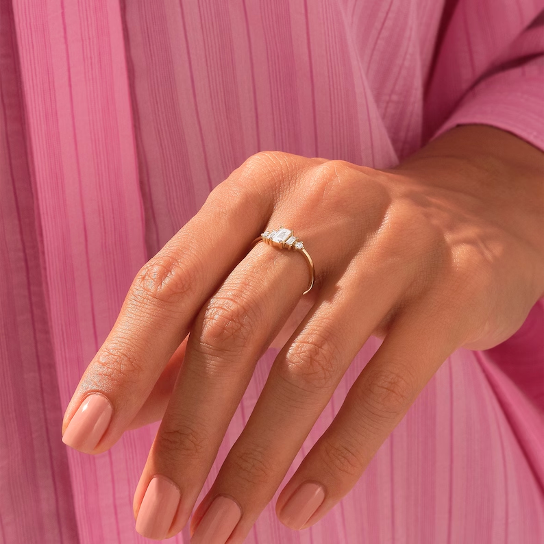 925 Sterling Silver Classic Baguette Diamond Ring