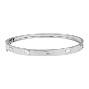 925 Sterling Silver Classic Inset Baguette Diamond Bangle