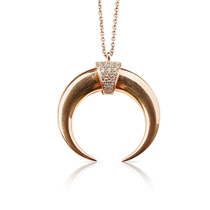 925 Sterling Silver Crescent Horn Necklace With Pave Diamonds