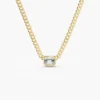 925 Sterling Silver Cuban Link Bezel Setting Emerald Cut Diamond Necklace