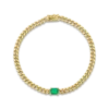 925 Sterling Silver Cuban Link Bracelet With Emerald Center