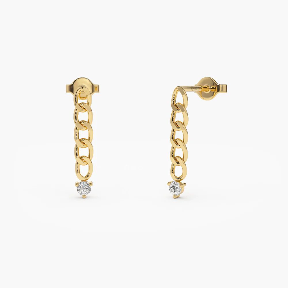 925 Sterling Silver Cuban Link Diamond Earrings
