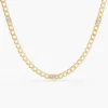 925 Sterling Silver Cuban Link Necklace with Bezel Setting Diamond