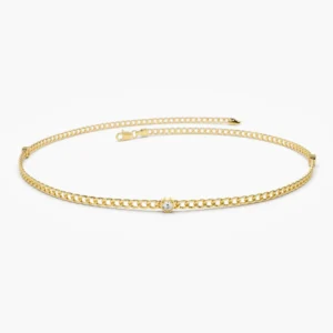 925 Sterling Silver Curb Link Bracelet | Heart Shape Solitaire Round Diamond Bracelet