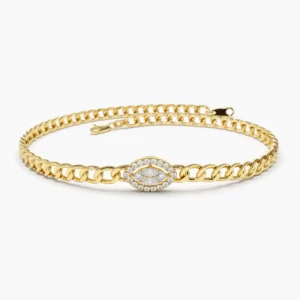 925 Sterling Silver Curb Link Marquise Diamond Illusion Setting Bracelet