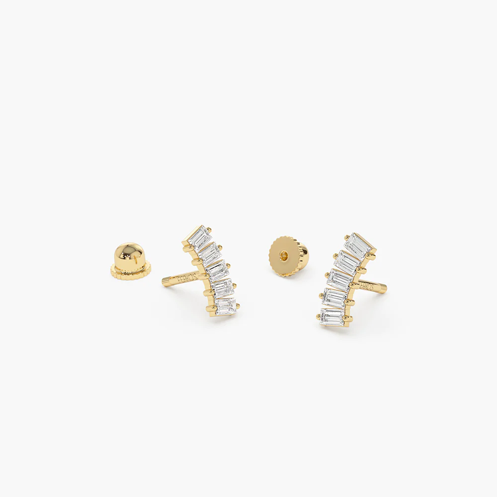925 Sterling Silver Curved Baguette Diamond Helix Piercing