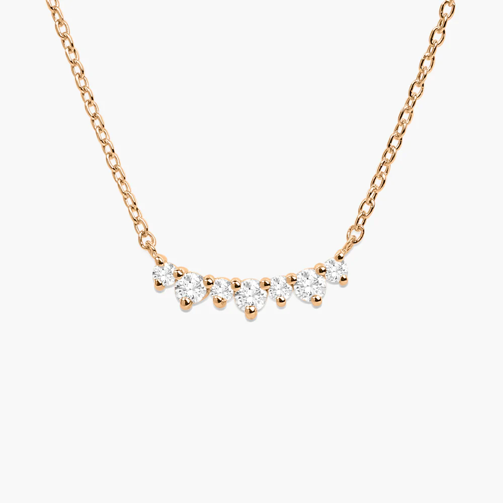 925 Sterling Silver Curved Diamond Cluster Necklace