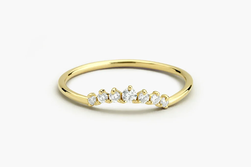 925 Sterling Silver Curved Diamond Ring