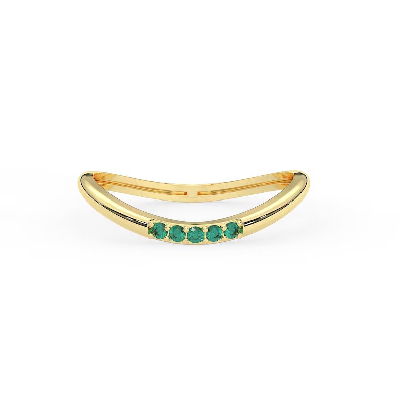 925 Sterling Silver Curved Emerald Ring