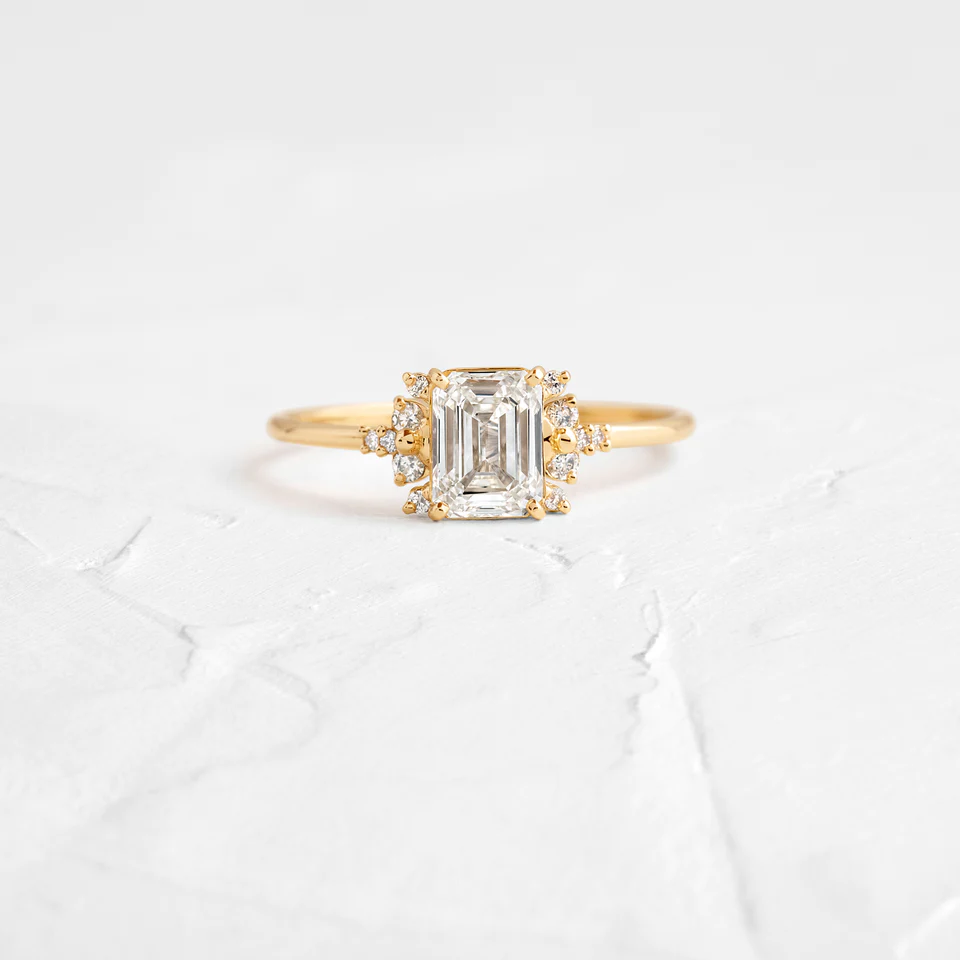 925 Sterling Silver Emerald Cut Diamond Engagement Ring