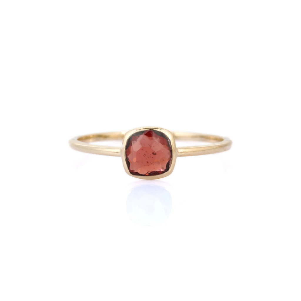 925 Sterling Silver Cushion Cut Garnet Ring