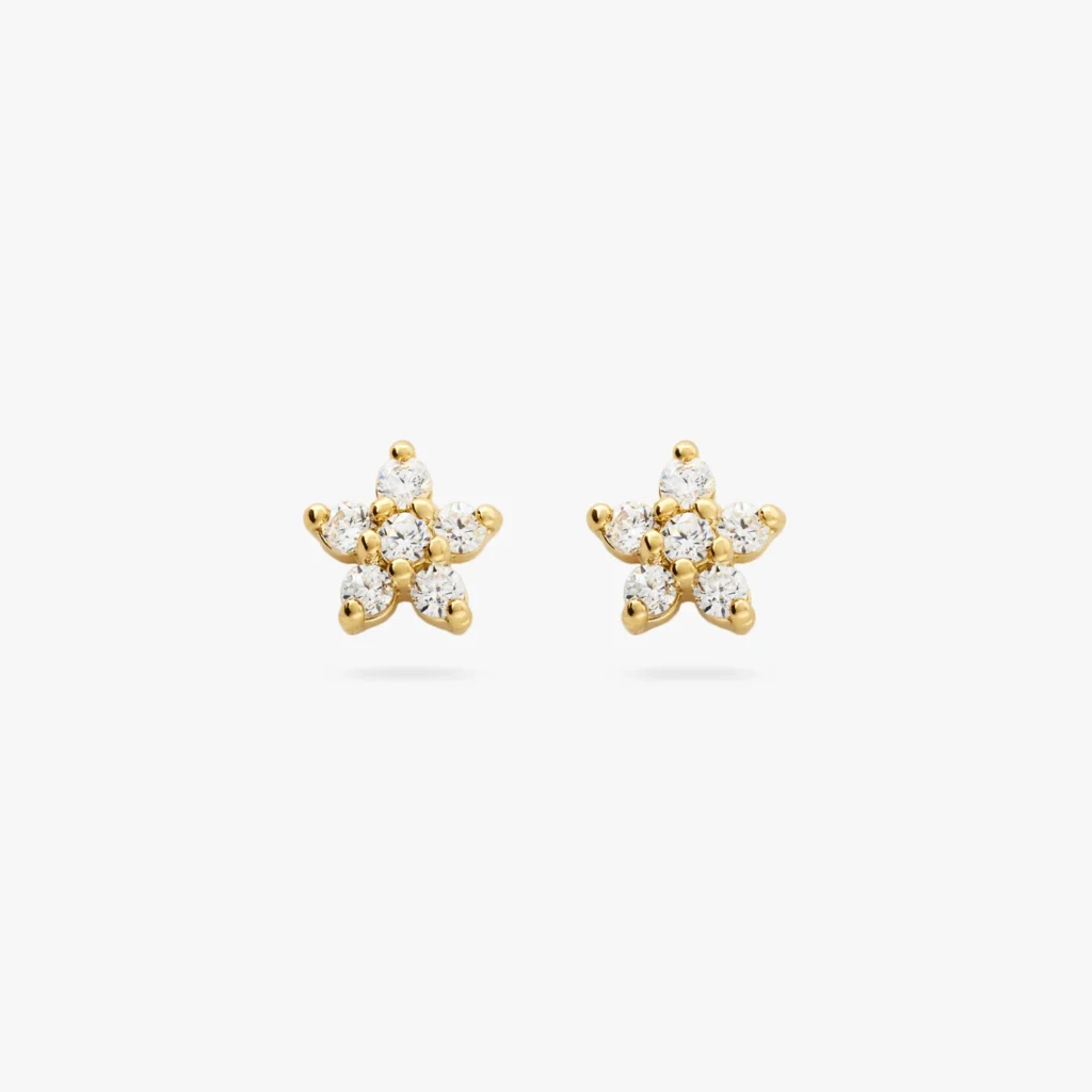 925 Sterling Silver CZ Flower Stud Earrings