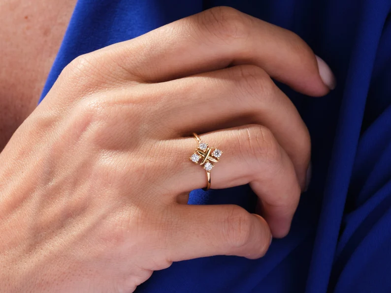 925 Sterling Silver Dainty Cross Diamond Ring Vintage Inspired Stackable Ring for Her
