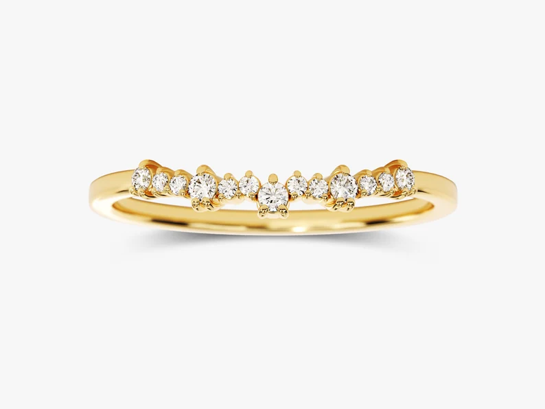 925 Sterling Silver Dainty Curved Wedding Ring Unique Matching Band for Women