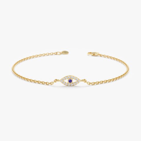 925 Sterling Silver Dainty Diamond & Sapphire Evil Eye Bracelet