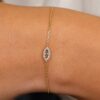 925 Sterling Silver Dainty Diamond & Sapphire Evil Eye Bracelet - Image 6