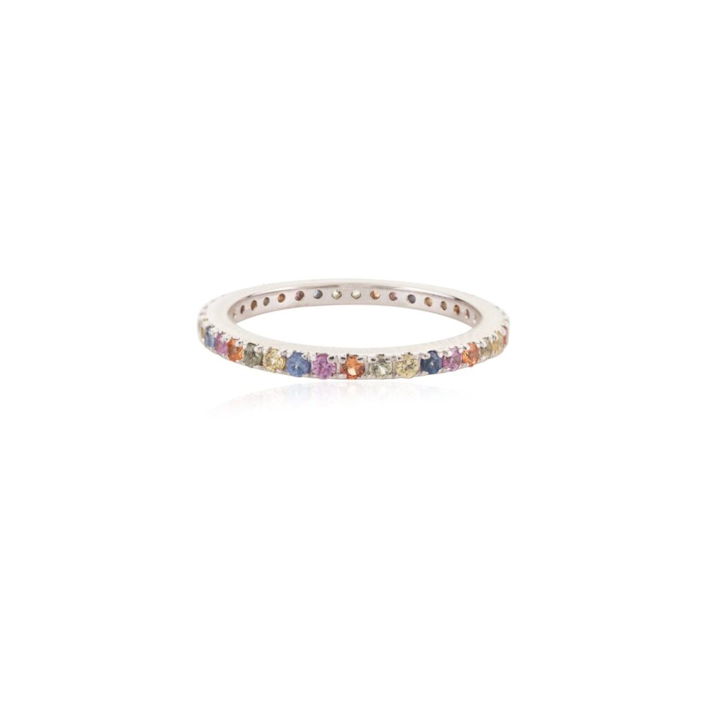 925 Sterling Silver Dainty Multi Sapphire Eternity Band