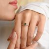 925 Sterling Silver Dainty Pear Cut Emerald Ring - Image 2