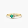 Dainty 925 sterling silver ring with princess-cut emerald and diamonds