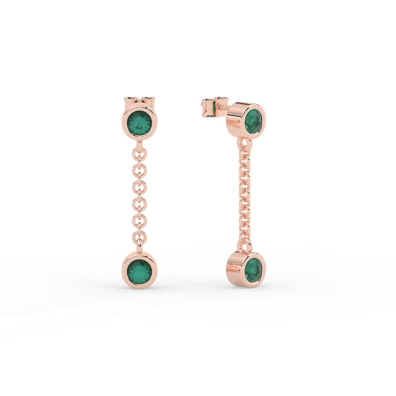 925 Sterling Silver Dangle Drop Emerald Earrings