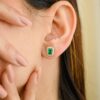 925 Sterling Silver Designer Emerald Diamond Earrings - Image 2