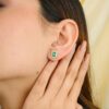 925 Sterling Silver Designer Emerald Diamond Earrings - Image 4