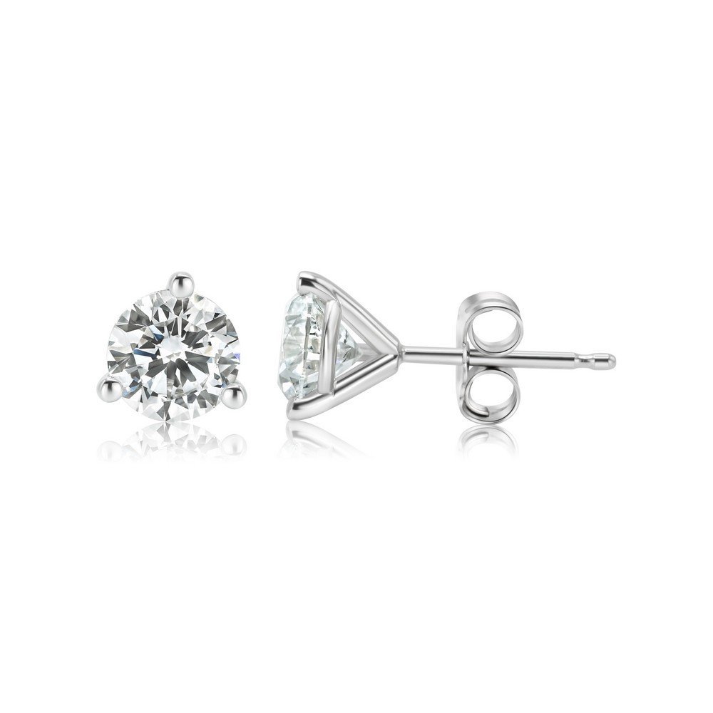 925 Sterling Silver Diamond 3-Prong Martini Stud Earrings