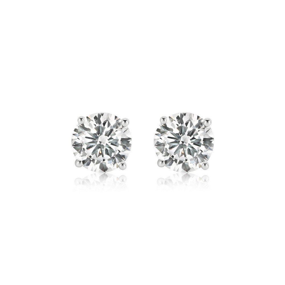 925 Sterling Silver Diamond 4-Prong Stud Earrings