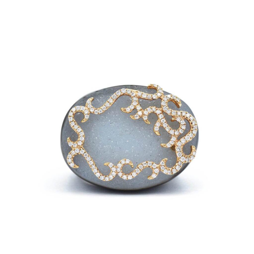 925 Sterling Silver Diamond and Agate Ring