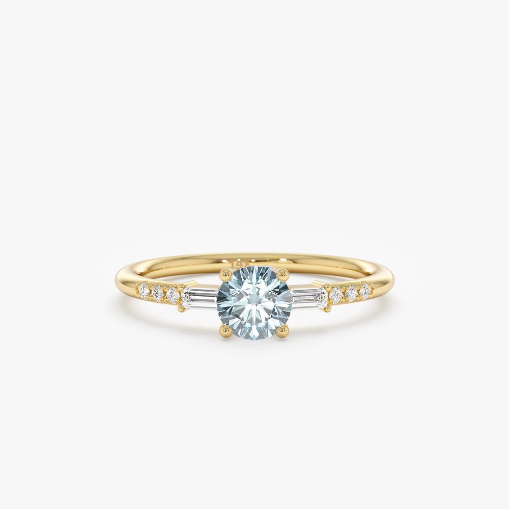 925 Sterling Silver Diamond and Aquamarine Engagement Ring