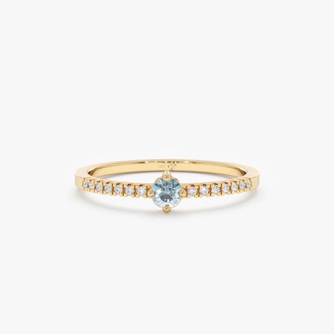 925 Sterling Silver Diamond and Aquamarine Engagement Ring