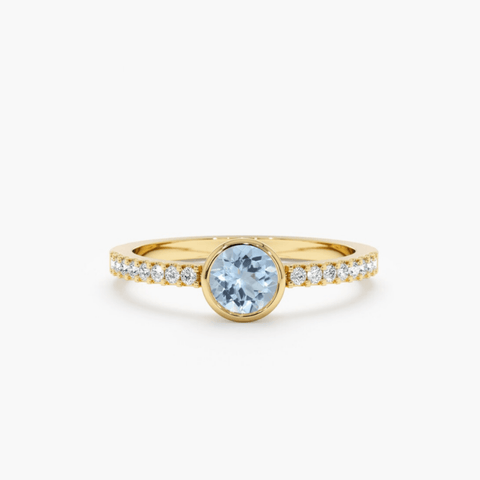925 Sterling Silver Diamond and Aquamarine Engagement Ring