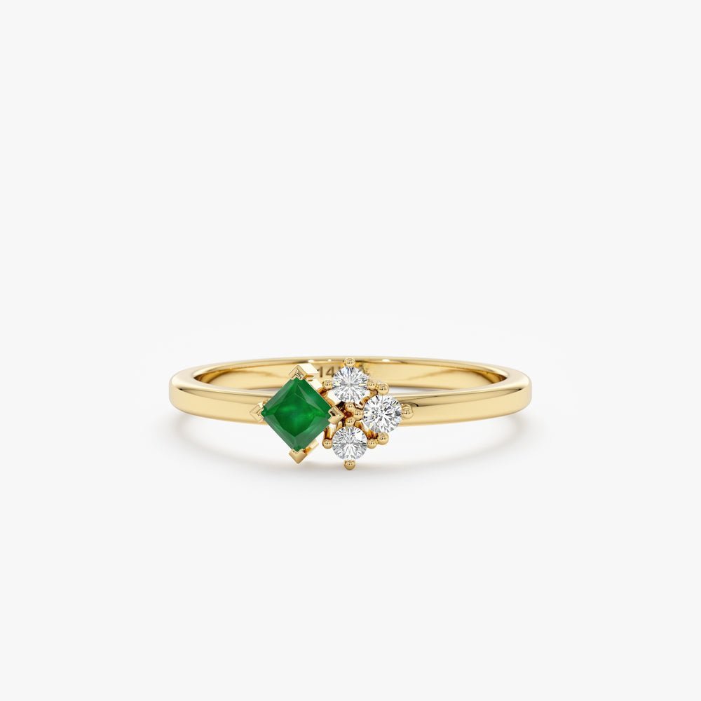925 Sterling Silver Diamond and Asscher Cut Emerald Ring