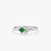 925 Sterling Silver Diamond and Asscher Cut Emerald Ring - Image 2