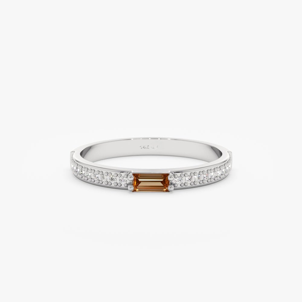 925 Sterling Silver Diamond and Baguette Citrine Ring